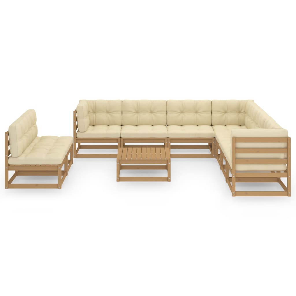 10-tlg. Garten-Lounge-Set Kissen Honigbraun Kiefer Massivholz